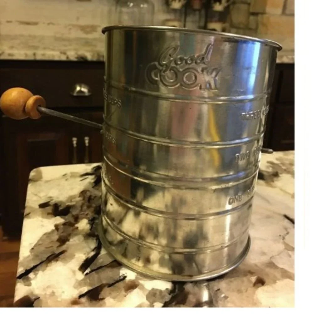 Vintage Good Cook Measuring Flour Sifter Aluminum 3 Cup Wood Knob VERY CLEAN